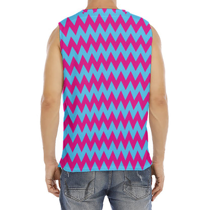 Pink And Blue Chevron Pattern Print Men's Fitness Tank Top