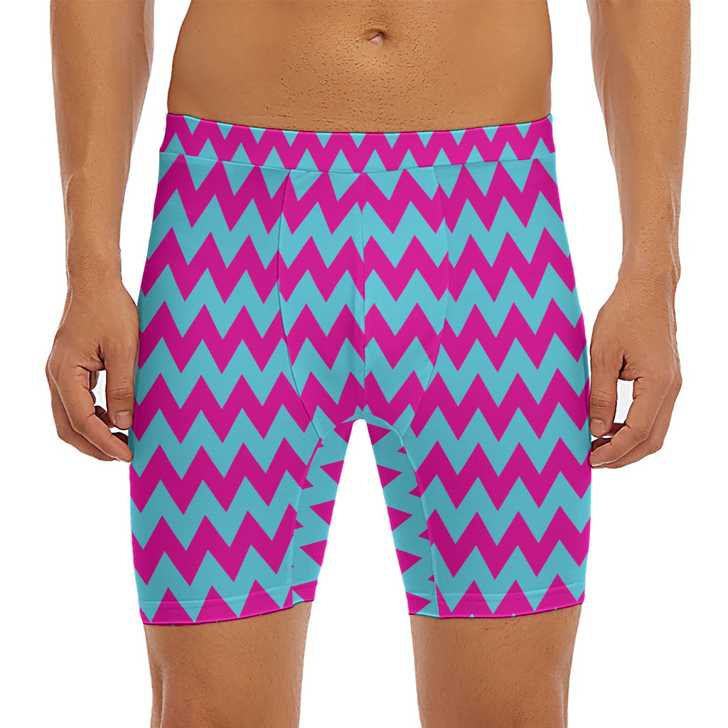 Pink And Blue Chevron Pattern Print Men's Long Boxer Briefs