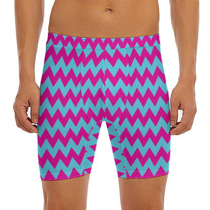 Pink And Blue Chevron Pattern Print Men's Long Boxer Briefs