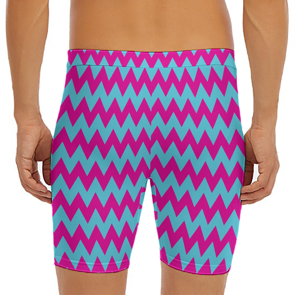 Pink And Blue Chevron Pattern Print Men's Long Boxer Briefs