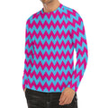 Pink And Blue Chevron Pattern Print Men's Long Sleeve Rash Guard