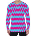 Pink And Blue Chevron Pattern Print Men's Long Sleeve T-Shirt