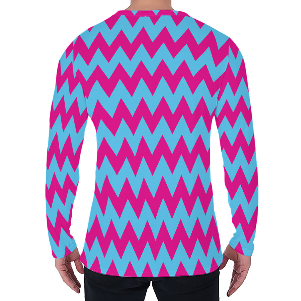 Pink And Blue Chevron Pattern Print Men's Long Sleeve T-Shirt
