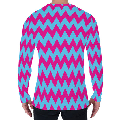 Pink And Blue Chevron Pattern Print Men's Long Sleeve T-Shirt