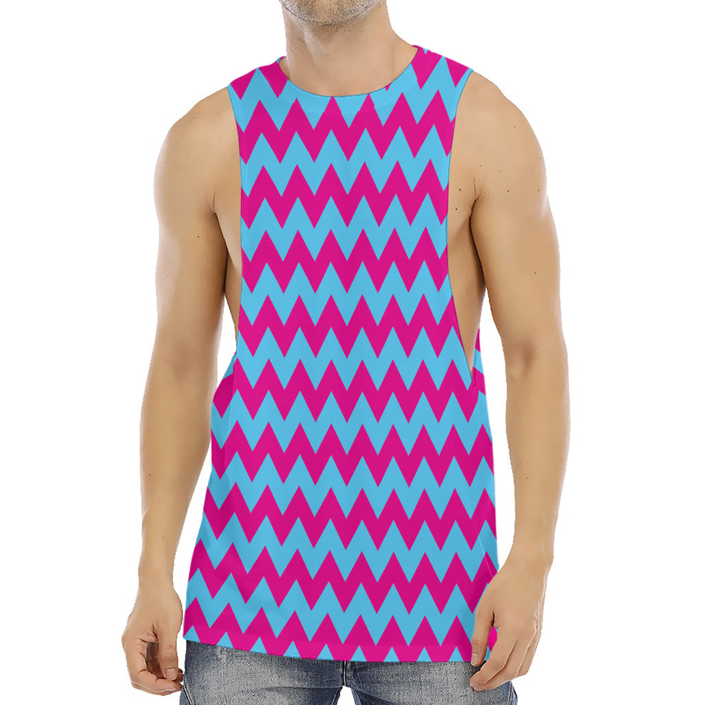 Pink And Blue Chevron Pattern Print Men's Muscle Tank Top