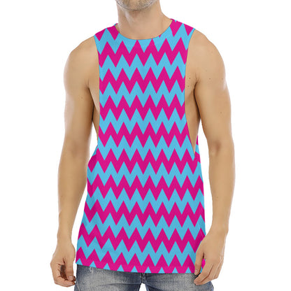 Pink And Blue Chevron Pattern Print Men's Muscle Tank Top