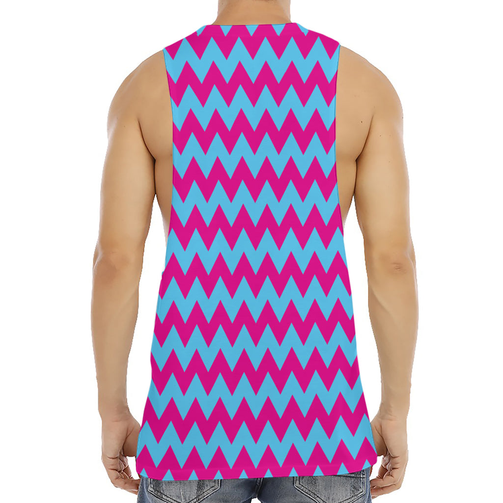Pink And Blue Chevron Pattern Print Men's Muscle Tank Top