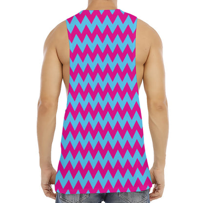 Pink And Blue Chevron Pattern Print Men's Muscle Tank Top