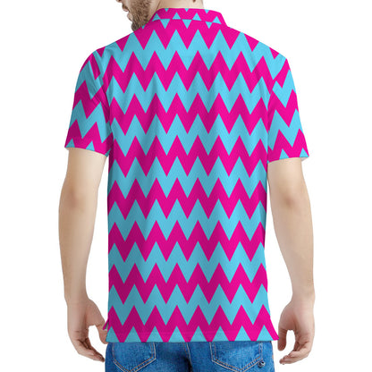 Pink And Blue Chevron Pattern Print Men's Polo Shirt