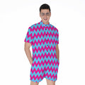 Pink And Blue Chevron Pattern Print Men's Romper