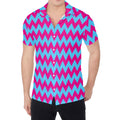 Pink And Blue Chevron Pattern Print Men's Shirt