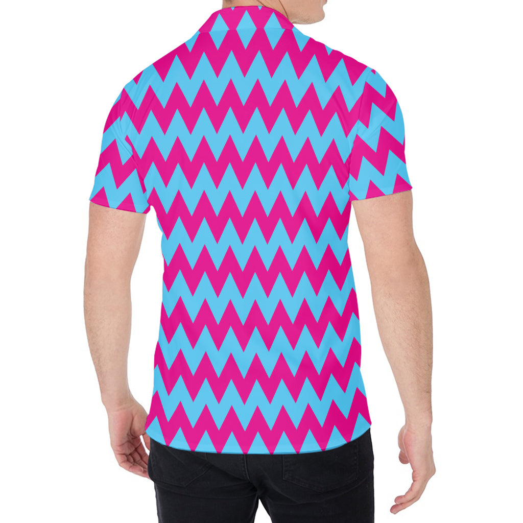 Pink And Blue Chevron Pattern Print Men's Shirt