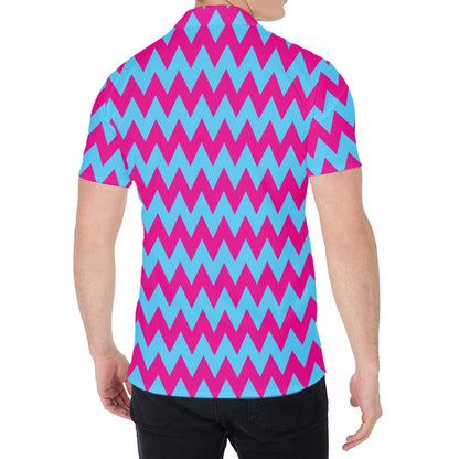 Pink And Blue Chevron Pattern Print Men's Shirt