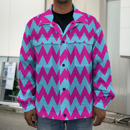 Pink And Blue Chevron Pattern Print Men's Shirt Jacket