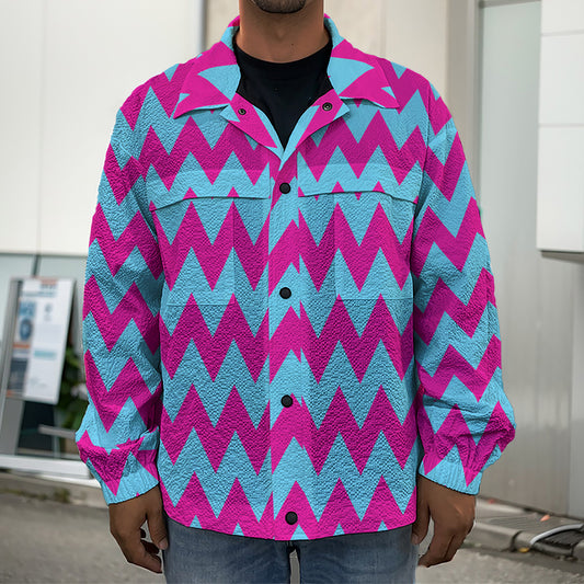 Pink And Blue Chevron Pattern Print Men's Shirt Jacket
