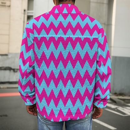 Pink And Blue Chevron Pattern Print Men's Shirt Jacket
