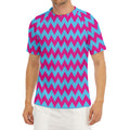 Pink And Blue Chevron Pattern Print Men's Short Sleeve Rash Guard