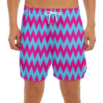 Pink And Blue Chevron Pattern Print Men's Split Running Shorts