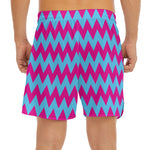 Pink And Blue Chevron Pattern Print Men's Split Running Shorts