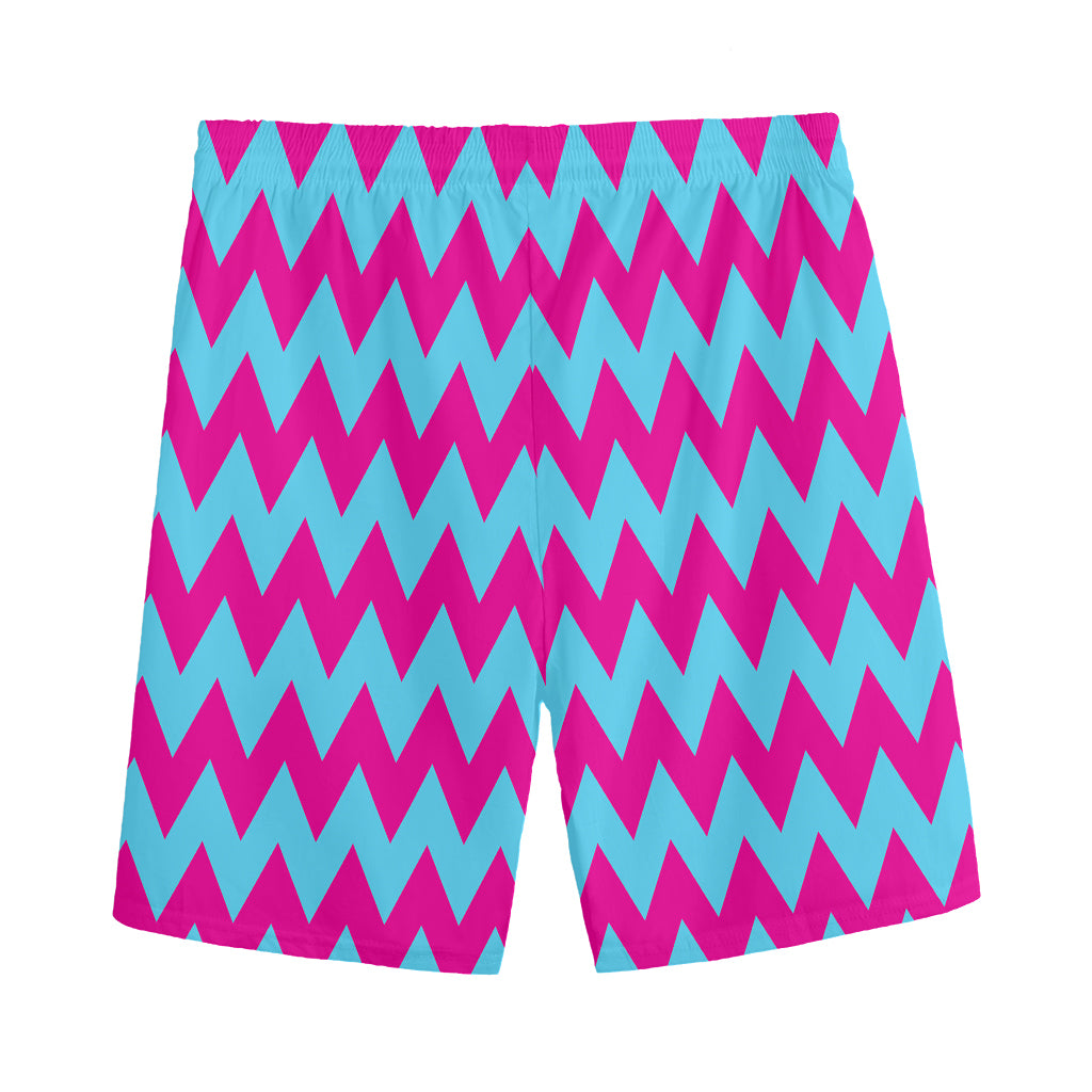 Pink And Blue Chevron Pattern Print Men's Sports Shorts