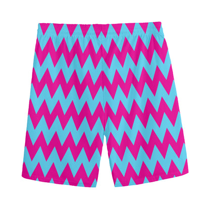 Pink And Blue Chevron Pattern Print Men's Sports Shorts
