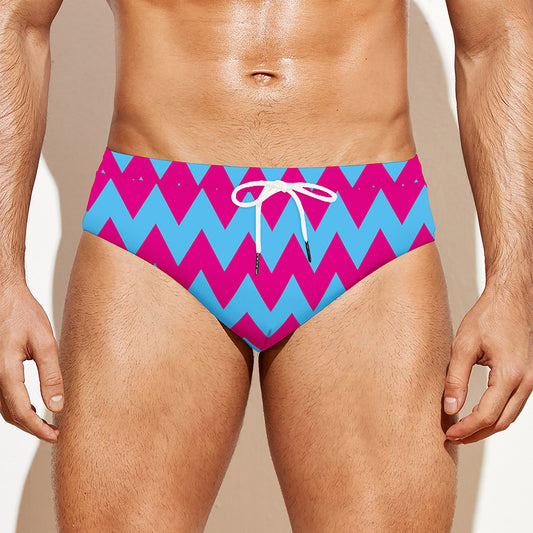 Pink And Blue Chevron Pattern Print Men's Swim Briefs