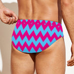 Pink And Blue Chevron Pattern Print Men's Swim Briefs