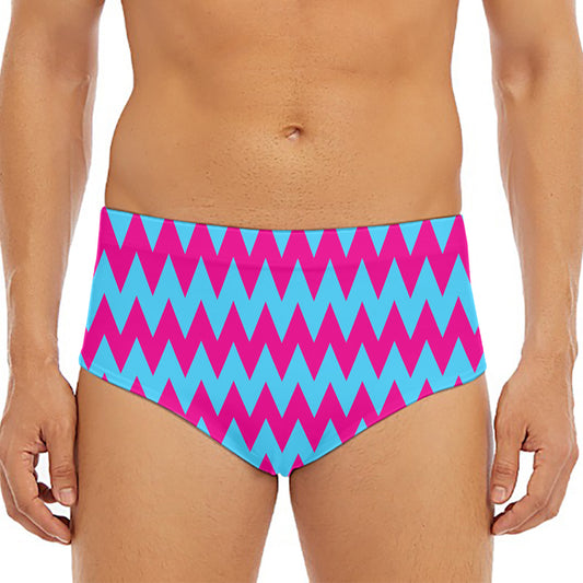 Pink And Blue Chevron Pattern Print Men's Triangle Swim Briefs