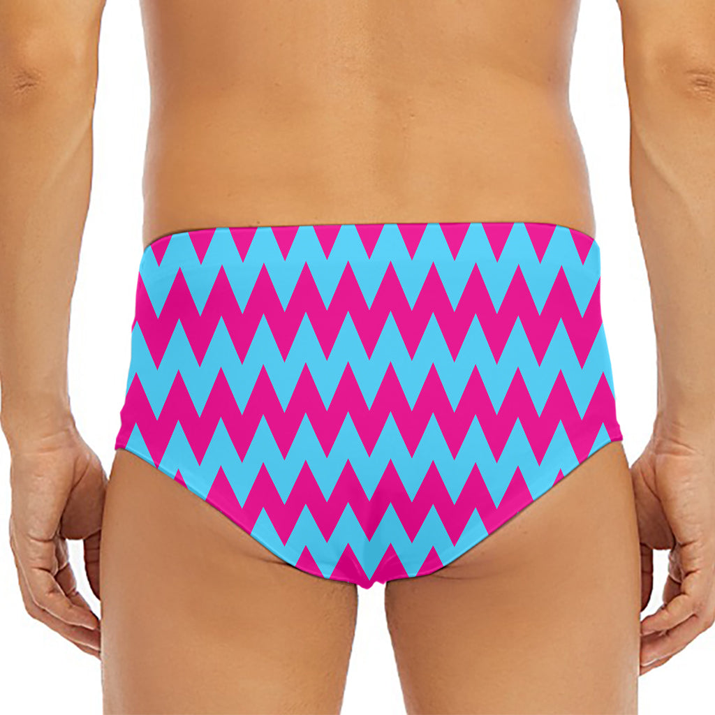 Pink And Blue Chevron Pattern Print Men's Triangle Swim Briefs