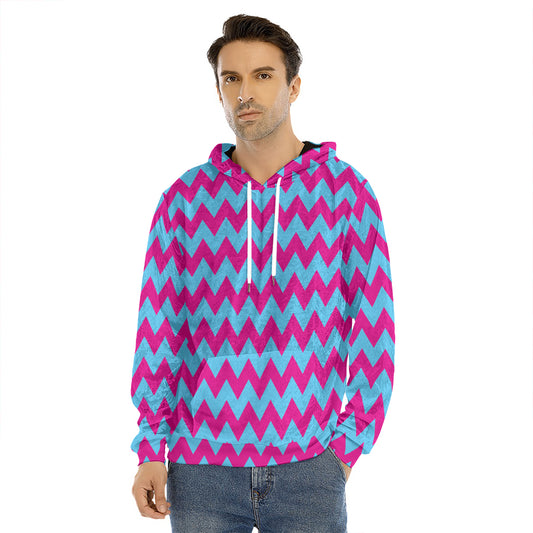 Pink And Blue Chevron Pattern Print Men's Velvet Pullover Hoodie