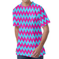 Pink And Blue Chevron Pattern Print Men's Velvet T-Shirt