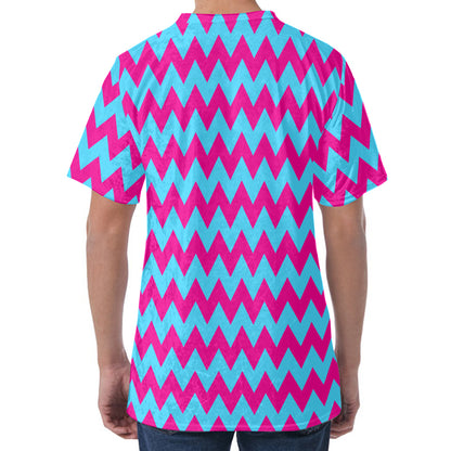 Pink And Blue Chevron Pattern Print Men's Velvet T-Shirt