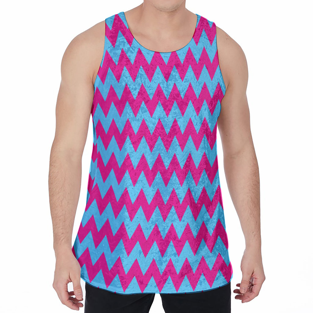 Pink And Blue Chevron Pattern Print Men's Velvet Tank Top