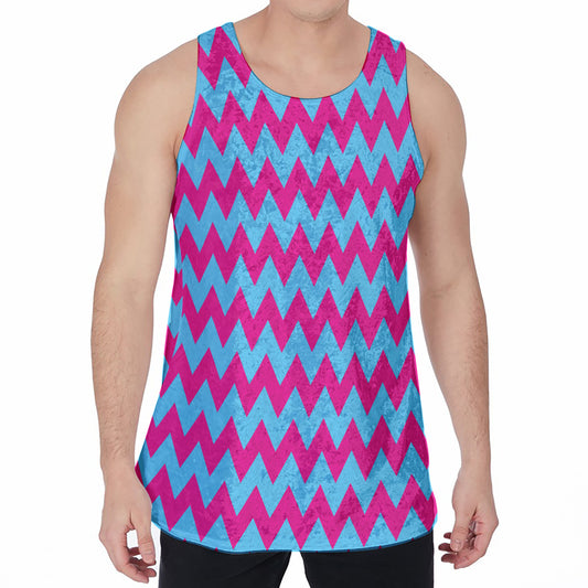 Pink And Blue Chevron Pattern Print Men's Velvet Tank Top