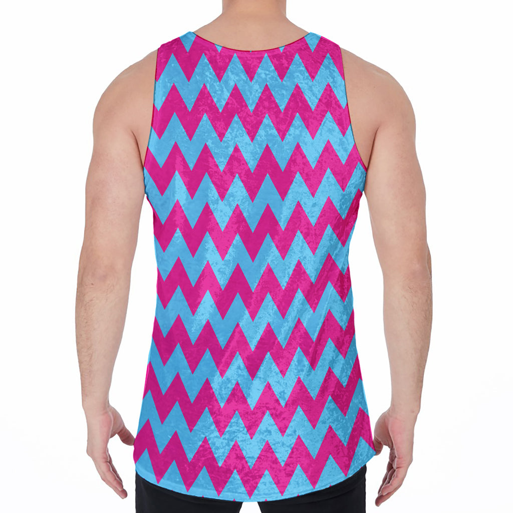 Pink And Blue Chevron Pattern Print Men's Velvet Tank Top