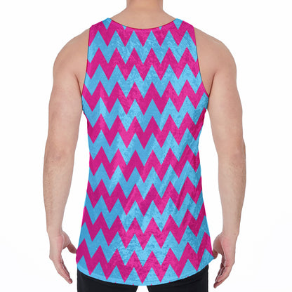 Pink And Blue Chevron Pattern Print Men's Velvet Tank Top