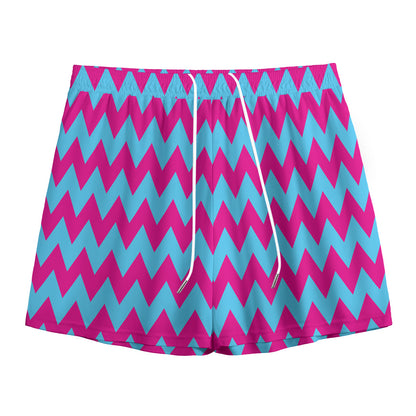 Pink And Blue Chevron Pattern Print Mesh Shorts