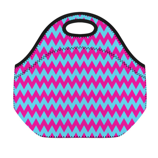Pink And Blue Chevron Pattern Print Neoprene Lunch Bag