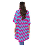 Pink And Blue Chevron Pattern Print Open Front Beach Cover Up