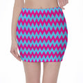 Pink And Blue Chevron Pattern Print Pencil Mini Skirt