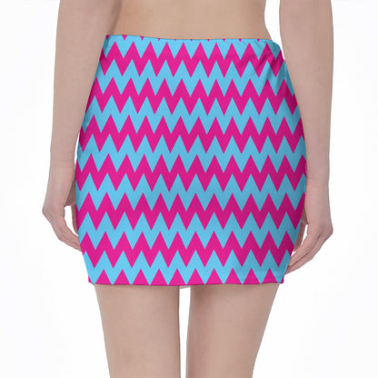 Pink And Blue Chevron Pattern Print Pencil Mini Skirt
