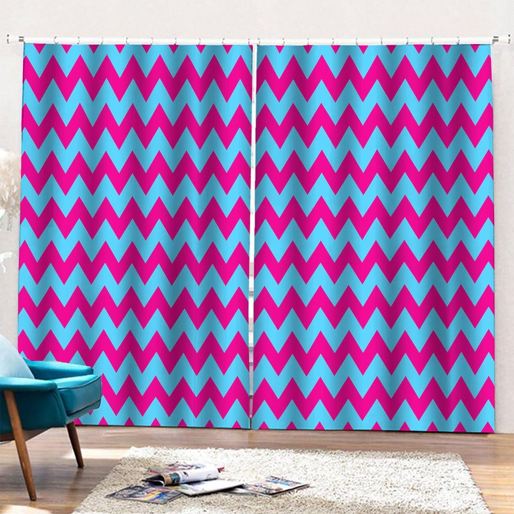 Pink And Blue Chevron Pattern Print Pencil Pleat Curtains