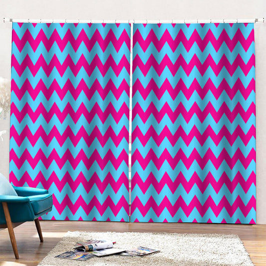 Pink And Blue Chevron Pattern Print Pencil Pleat Curtains