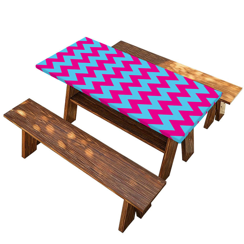 Pink And Blue Chevron Pattern Print Picnic Table Cover