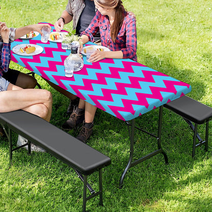 Pink And Blue Chevron Pattern Print Picnic Table Cover