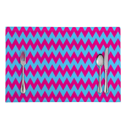 Pink And Blue Chevron Pattern Print Placemat