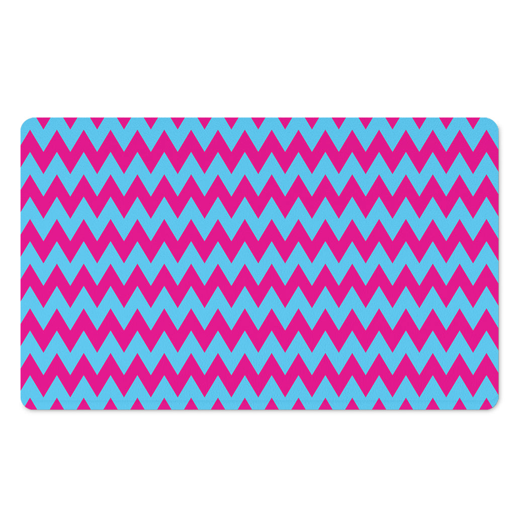 Pink And Blue Chevron Pattern Print Polyester Doormat