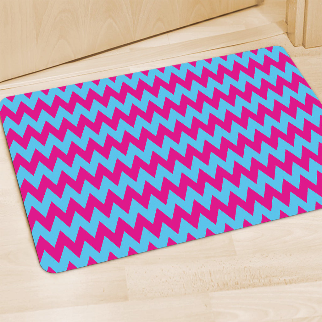 Pink And Blue Chevron Pattern Print Polyester Doormat