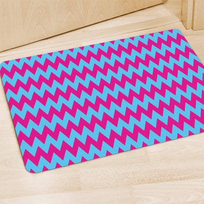 Pink And Blue Chevron Pattern Print Polyester Doormat