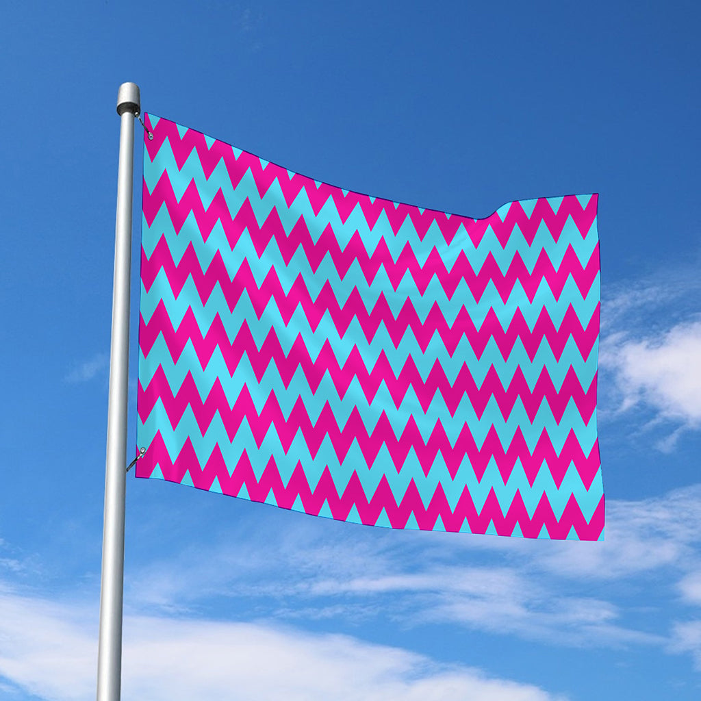 Pink And Blue Chevron Pattern Print Polyester Flag